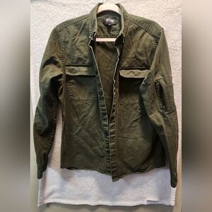 Only & Sons utility button down long sleeve shirt in olive green